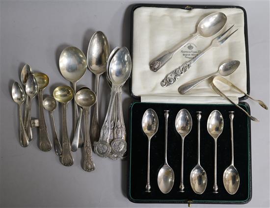 A set of six George V silver coffee spoons and sundry silver cutlery